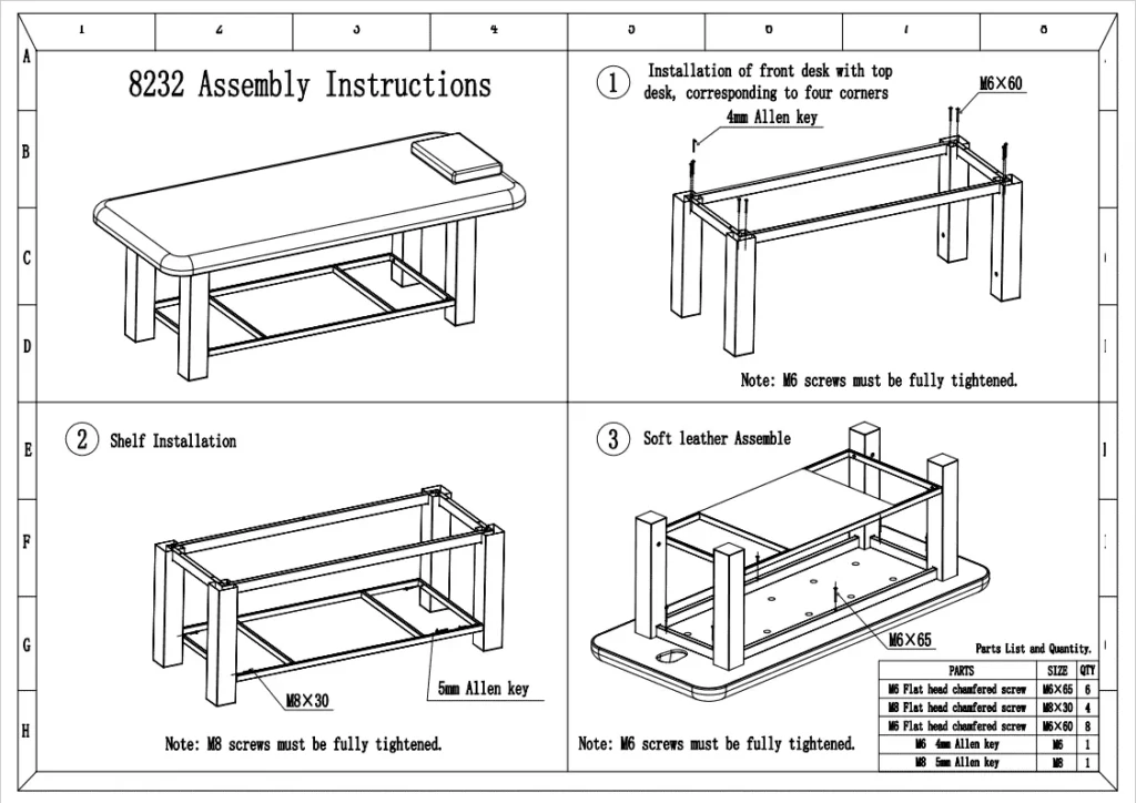 8232 stationary massage table assembly instruction