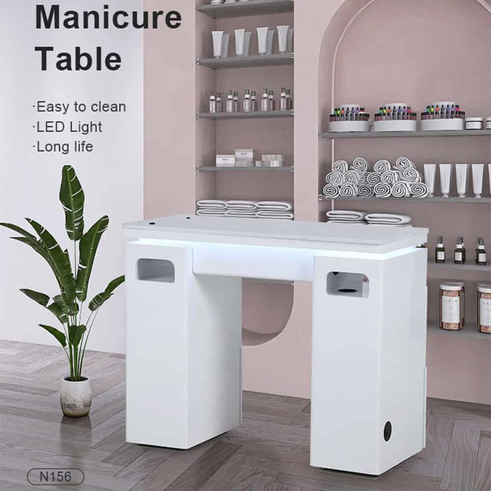 N156 Nail Salon White Manicure Table with Marble Top