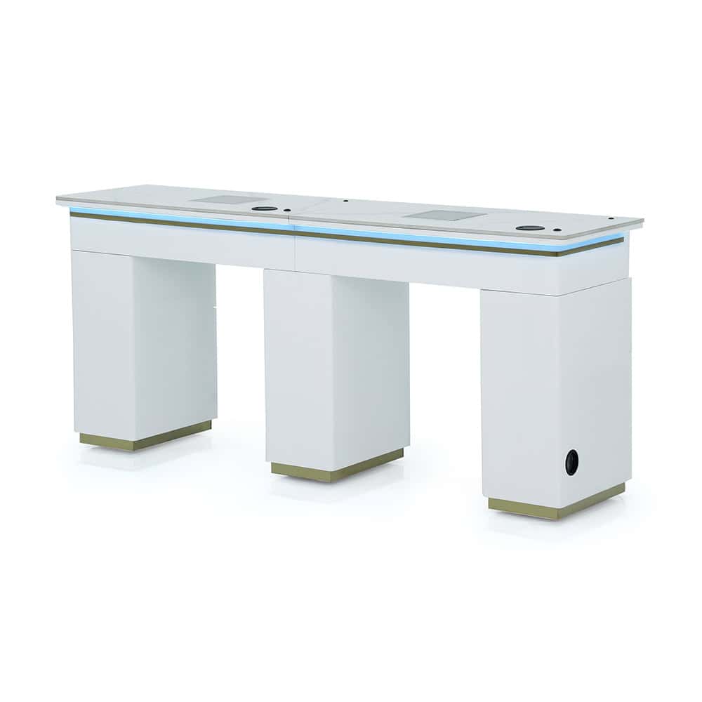 N153A-2 White Double Manicure Table with Granite Top