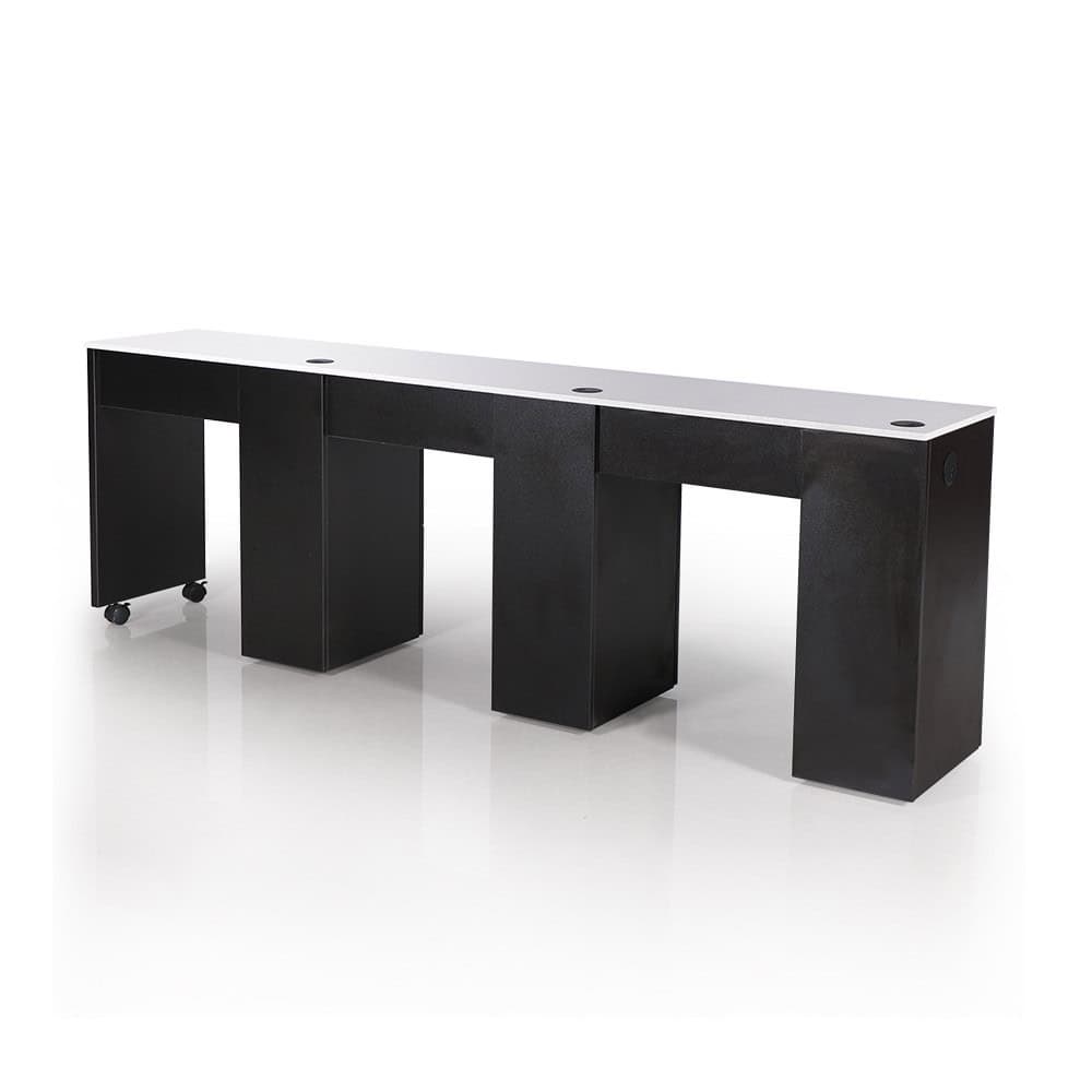 N119-3A Black Triple Manicure Table with Quartzite Top