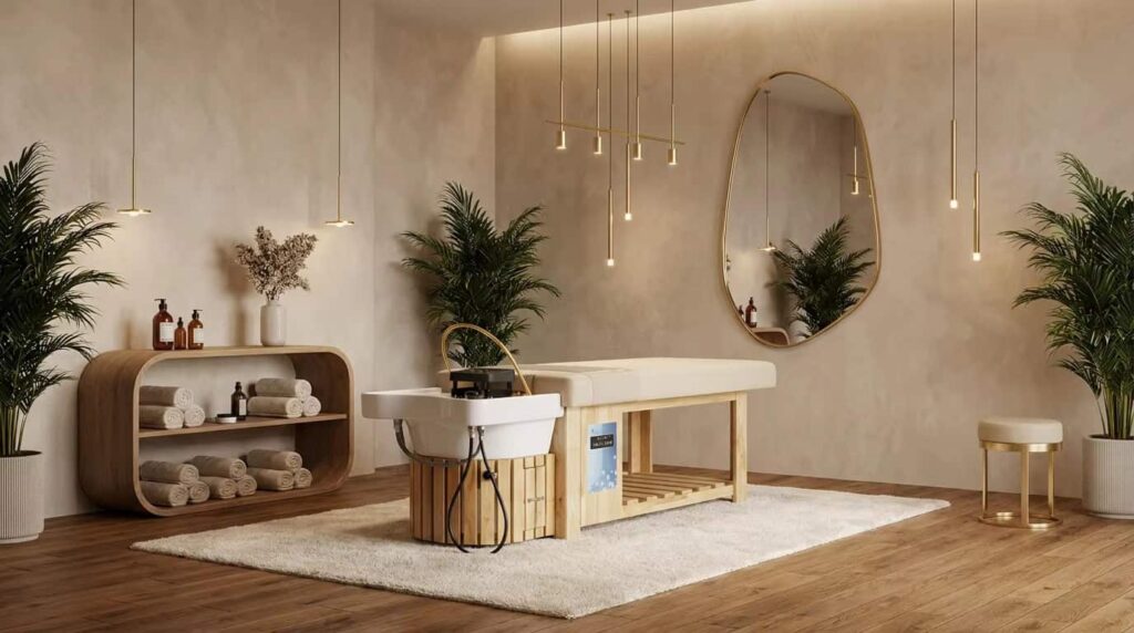 wooden shampoo bed for luxury head spa