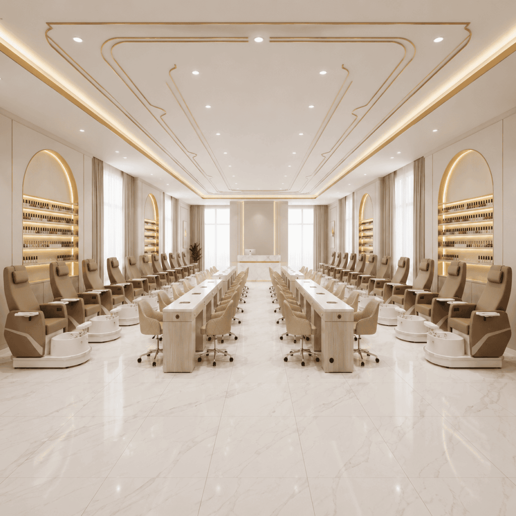 WS02+8624 Beige pedicure spa chair and manicure table chair set for luxury nail salon