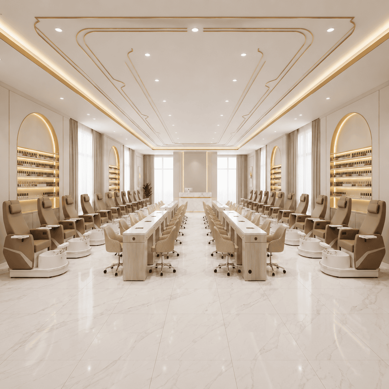 WS02+8624 Beige pedicure spa chair and manicure table chair set for luxury nail salon